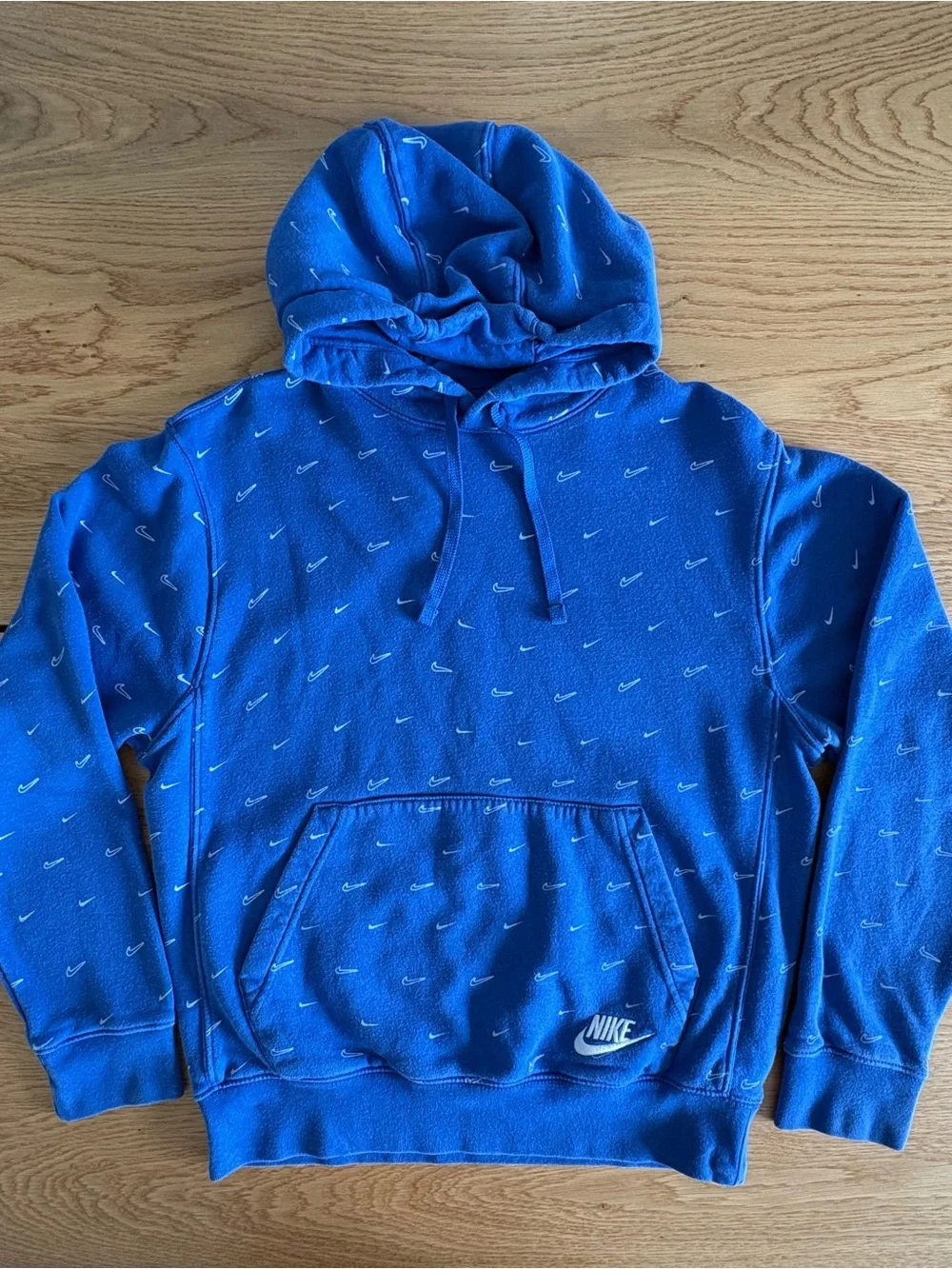 Nike Sportswear Club Fleece All Over Swoosh Print Blue Hoodie Mens Small S